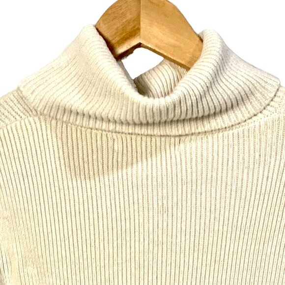 Asymmetrical Ribbed Turtleneck Side Zip Sweater XS Cream Knit Texture Neutral - Picture 6 of 10